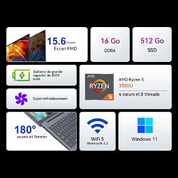 Ninkear Ordinateur portable d'affaires 15,6" Full HD AMD Ryzen 5 3500U 16GB RAM 512GB SSD