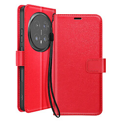 Mayaxess Étui Portefeuille pour Honor Magic 8 Pro avec Dragonne et Fonction Stand Rouge