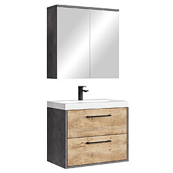 Badplaats Meuble de salle de bain Florence 01 60 cm – Gris / Chêne – avec lavabo / mirroir