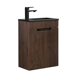 Badplaats Meuble Lave-mains Thermis 40cm - Noyer Brun - avec Lavabo Noir