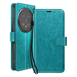 Mayaxess Étui Portefeuille pour Honor Magic 8 Pro avec Dragonne et Fonction Stand Bleu