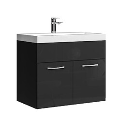 BADPLAATS Meuble de salle de bain Montreal 01 60 cm – Noir Brillant – Meuble avec Lavabo et Armoire