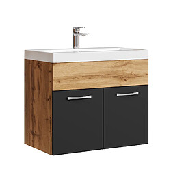 Badplaats Meuble de salle de bain Montreal 01 60 cm - Chêne avec Noir – Lavabo et Armoire