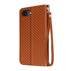 Avizar Étui à Clapet pour iPhone 17e Effet Carbone avec Porte-Cartes et Support Marron