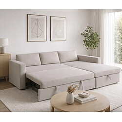 Avis JLC KREATION Canapé d'angle convertible avec coffre coloris beige COSY