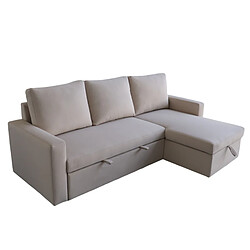 JLC KREATION Canapé d'angle convertible avec coffre coloris beige COSY