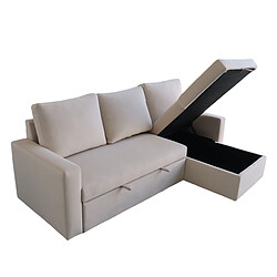 JLC KREATION Canapé d'angle convertible avec coffre coloris beige COSY pas cher