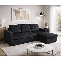 JLC KREATION Canapé d'angle convertible avec coffre coloris noir COSY