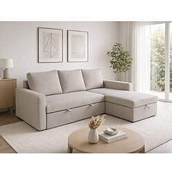 JLC KREATION Canapé d'angle convertible avec coffre coloris beige COSY