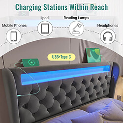 Acheter allomn Lit coffre 140x190 cm - tête de lit rangement LED USB-C - velours gris
