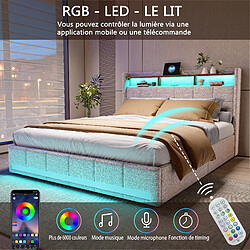 Avis Lit rembourré - Superaly - 140×200cm - avec éclairage LED et 4 tiroirs - Ports USBs - Beige