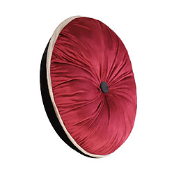 VerCart Coussin décoratif rond plissé velours rouge vin 38 x 38 x 8 cm pas cher