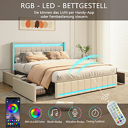 Avis Lit double - Superaly - 140×200cm - avec éclairage LED et 4 tiroirs -Cadre à lamelles-beige