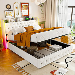 Lit rembourré - Superaly - 140x200cm - lit de rangement - sans matelas - beige