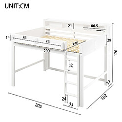 allomn Lit mezzanine bois 140x200 cm - niches LED USB rangement - MDF pin blanc pas cher