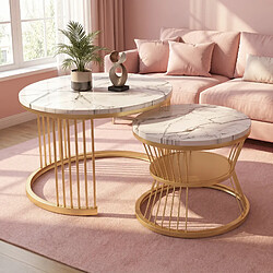 Table basse - 70x70x45,5 cm - Superaly - Table d'appoint pour canapé - Bois + métal - Blanc