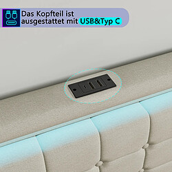 Lit double - Superaly - 180×200cm - avec éclairage LED et 4 tiroirs -Cadre à lamelles-beige pas cher