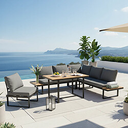 Acheter MIVRAY Salon de jardin avec canapé, dossiers inclinables acier galvanisé noir et gris