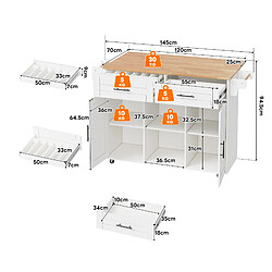 DZMDIP Buffet de cuisine mobile avec plateau rabattable, placards et étagères réglables,blanc pas cher