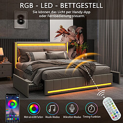 Avis Lit double - Superaly - 180×200cm - avec éclairage LED et 4 tiroirs -Cadre à lamelles-beige