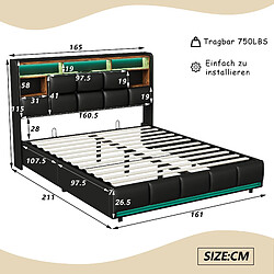 Acheter Lit rembourré - Superaly - 160x200cm - avec USB et LED - noir