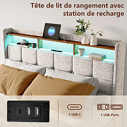 Acheter Lit rembourré - Superaly - 140×200cm - avec éclairage LED et 4 tiroirs - Ports USBs - Beige