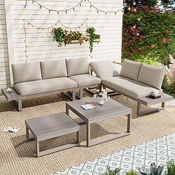 Avis MIVRAY Salon de jardin avec canapé modulable dossier inclinable acier galvanisé khaki