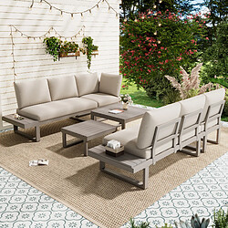 Acheter MIVRAY Salon de jardin avec canapé modulable dossier inclinable acier galvanisé khaki