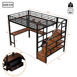 allomn Lit mezzanine métal 140x200 cm - bureau escalier tiroirs grille LED - noir pas cher