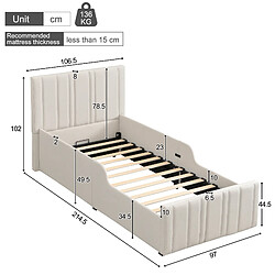 Onever Lit coffre rembourré 90 x 200 cm - lin beige pas cher