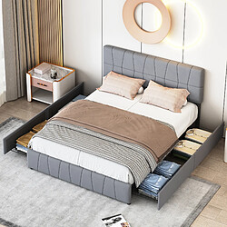 Lit double - Superaly - 160×200cm - avec 4 tiroirs en fer - Tissu Velvet - Gris