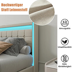 Acheter Lit double - Superaly - 160×200cm - avec éclairage LED et 4 tiroirs -Cadre à lamelles-beige