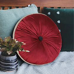 Avis VerCart Coussin décoratif rond plissé velours rouge vin 38 x 38 x 8 cm