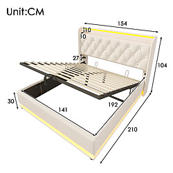 Onever Lit coffre rembourré 140x190 cm - LED 360°- PU blanc pas cher