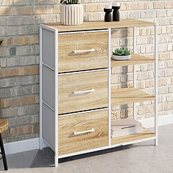 Idmarket BUFFET APPOINT UTAH BLANC Buffet d'appoint 3 tiroirs et étagères 70 cm UTAH design industriel bois et blanc
