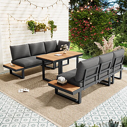 Avis MIVRAY Salon de jardin avec canapé, dossiers inclinables acier galvanisé noir et gris