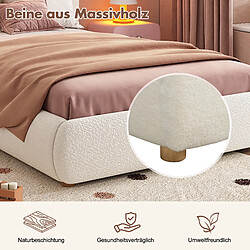 Acheter Onever Lit coffre rembourrée 90 x 200 cm- LED- pieds bois massif - bouclé - blanc