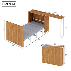 Onever Lit escamotable bois métal 90 x 200 cm - Naturel pas cher