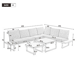 MIVRAY Salon de jardin avec canapé modulable dossier inclinable acier galvanisé khaki pas cher