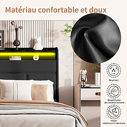 Lit double - Superaly-160×200cm-avec éclairage LED-Cadre à lames-stockage hydraulique- Noir pas cher