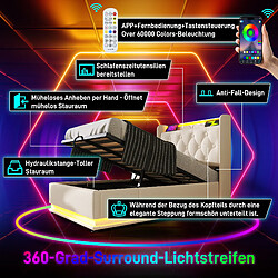 Acheter Onever Lit coffre rembourré 140x190 cm - LED 360°- PU blanc