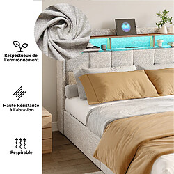 Lit rembourré - Superaly - 140×200cm - avec éclairage LED et 4 tiroirs - Ports USBs - Beige pas cher