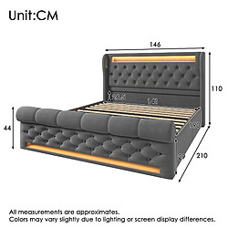 allomn Lit coffre 140x190 cm - tête de lit rangement LED USB-C - velours gris pas cher