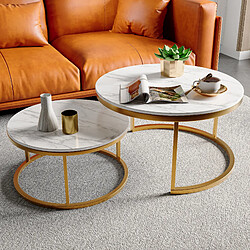 Table basse - 80 x 80 x 45cm - Superaly - Table d'appoint pour canapé - Bois + métal - Doré Table basse - 80 x 80 x 45 cm / 60 x 60 x 33 cm - Motif marbré - Table d'appoint pour canapé - Table gigogne - Bois + métal - Doré