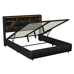 Lit rembourré - Superaly - 160x200cm - avec USB et LED - noir pas cher