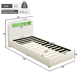 Onever Lit coffre rembourrée 90 x 200 cm- LED- pieds bois massif - bouclé - blanc pas cher
