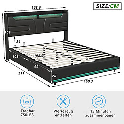 Acheter Lit rembourré - Superaly - 160x200cm - avec USB et LED - lit de rangement - noir