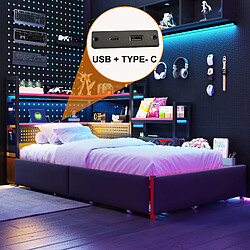 Avis Onever Lit plateforme gaming métal 90 x 200 cm - 3 tiroirs LED USB - Noir