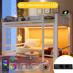 Avis allomn Lit mezzanine bois 140x200 cm - niches LED USB rangement - MDF pin blanc