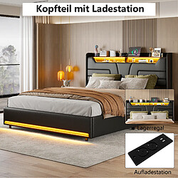Avis Lit rembourré - Superaly - 160x200cm - avec USB et LED - lit de rangement - noir